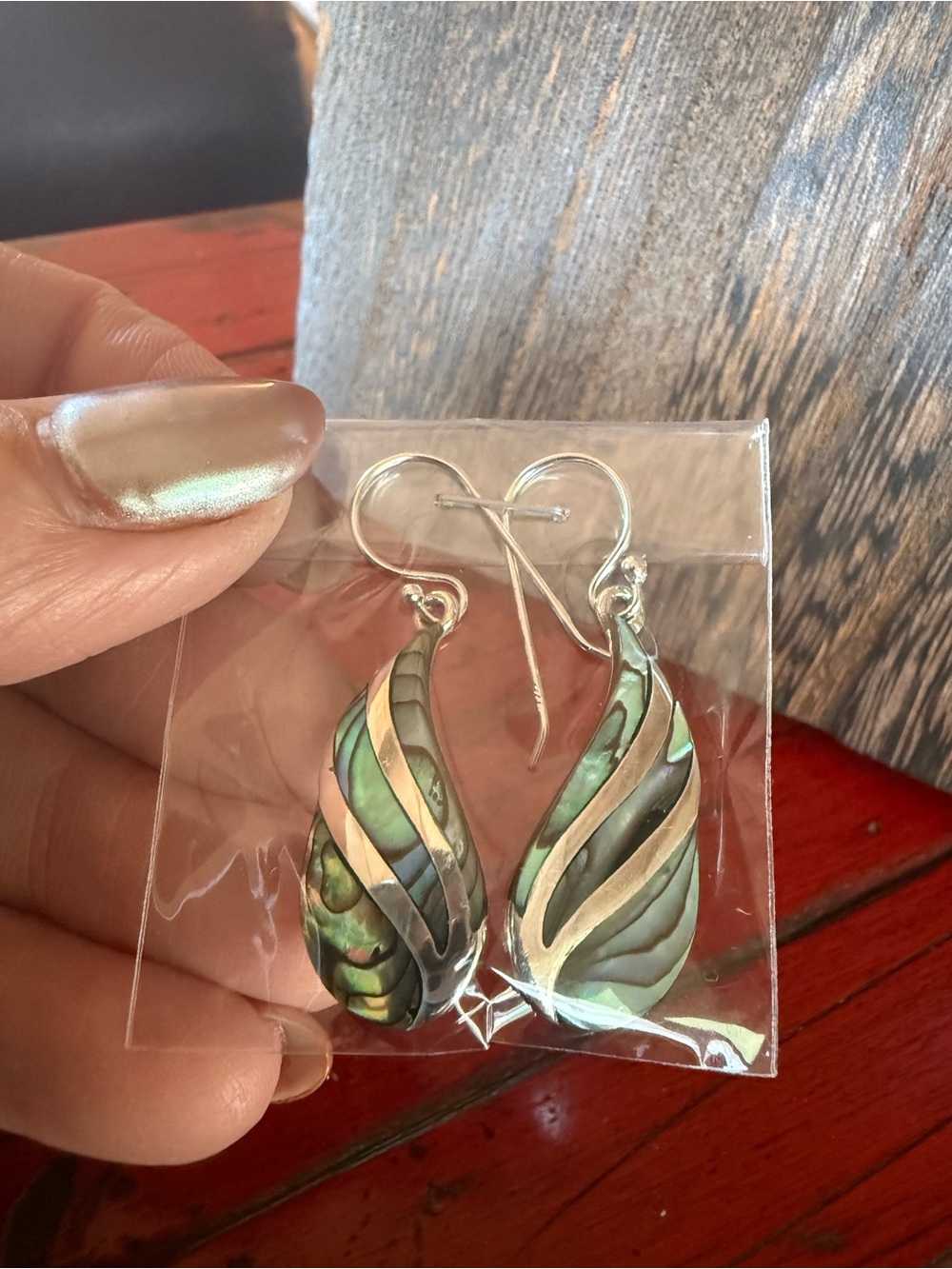 Sterling silver  Teardrop Abalone Inlay Earrings - Women Jewelry